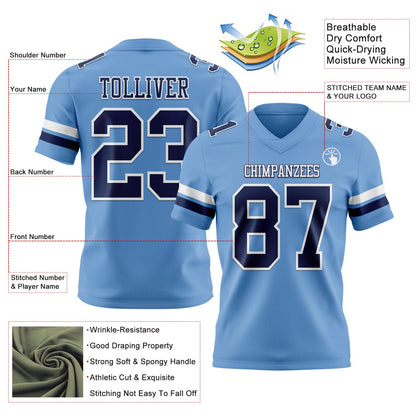 Custom Light Blue Navy-White Mesh Authentic Football Jersey