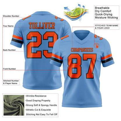 Custom Light Blue Orange-Black Mesh Authentic Football Jersey