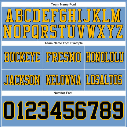 Custom Light Blue Black-Gold Mesh Authentic Football Jersey