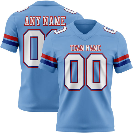Custom Light Blue White Royal-Red Mesh Authentic Football Jersey