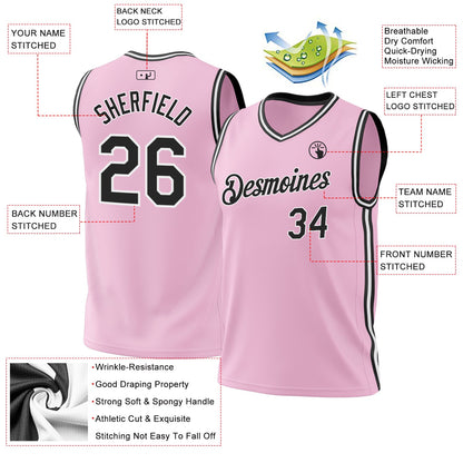 Custom Light Pink Black-White Authentic Throwback Basketball Jersey