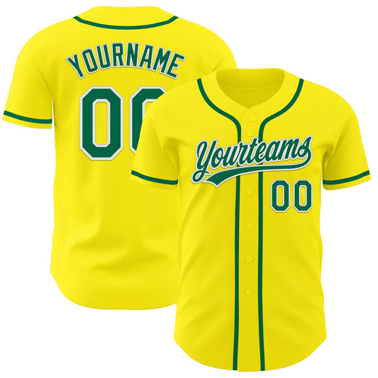 Custom Light Yellow Kelly Green-White Authentic Baseball Jersey