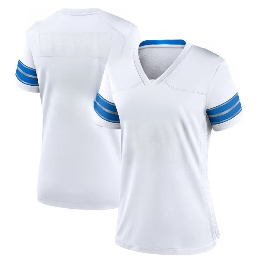 Custom Women's Lions Blue/Black/White Exact Replica Football Jersey