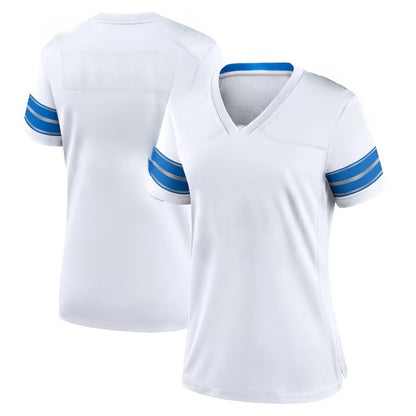 Custom Women's Lions Blue/Black/White Exact Replica Football Jersey