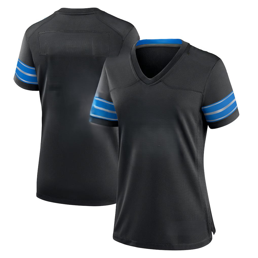 Custom Women's Lions Blue/Black/White Exact Replica Football Jersey