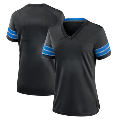 Custom Women's Lions Blue/Black/White Exact Replica Football Jersey