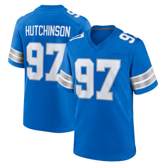 Custom Men's Lions Blue/Black/White Exact Replica Football Jersey