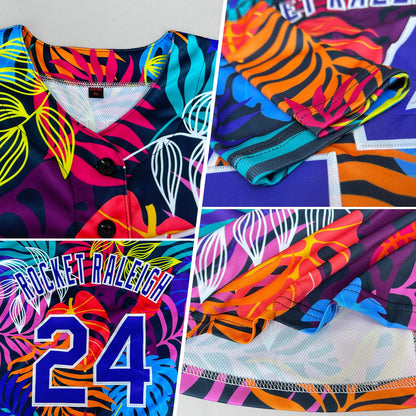 Custom White Purple-White 3D Pattern Design Hawaii Palm Trees Authentic Baseball Jersey