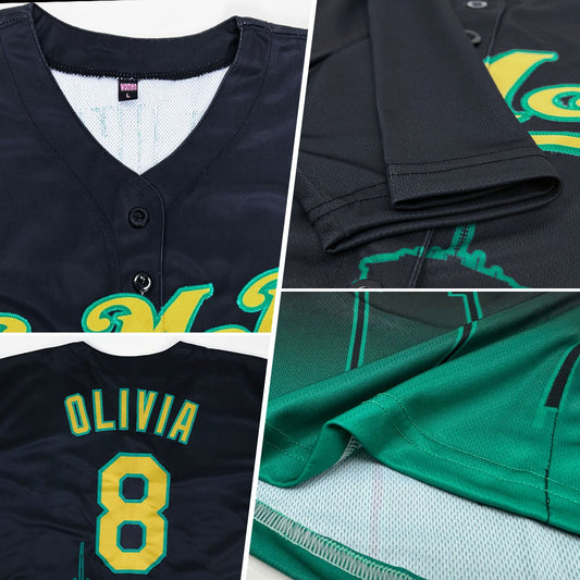 Custom Black Old Gold-Kelly Green 3D Boston City Edition Fade Fasion Authentic Baseball Jersey