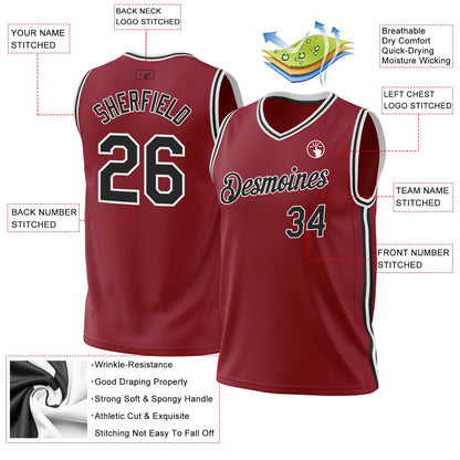 Custom Maroon Black-White Authentic Throwback Basketball Jersey