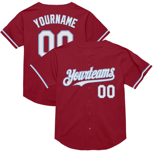 Custom Maroon White-Light Blue Mesh Authentic Throwback Baseball Jersey
