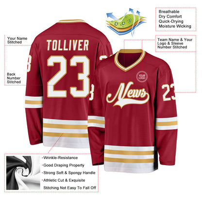 Custom Maroon White-Old Gold Hockey Jersey