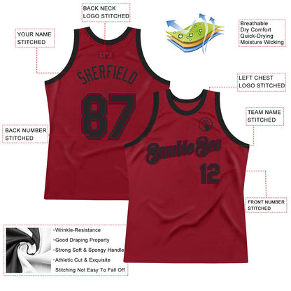 Custom Maroon Black Authentic Throwback Basketball Jersey