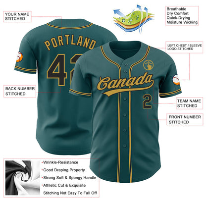 Custom Midnight Green Black-Old Gold Authentic Baseball Jersey