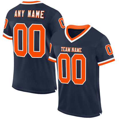 Custom Navy Orange-White Mesh Authentic Throwback Football Jersey