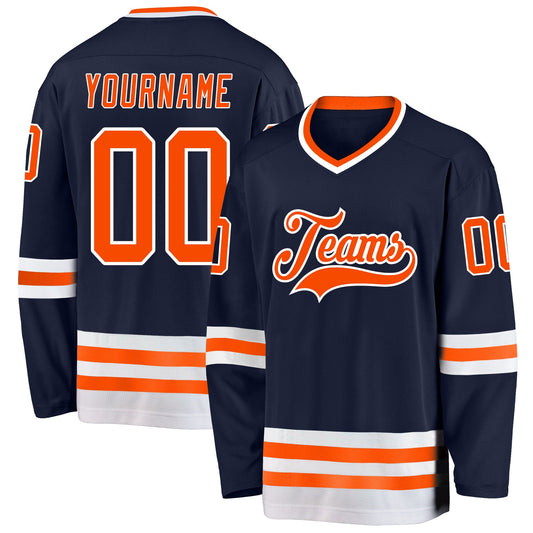 Custom Navy Orange-White Hockey Jersey