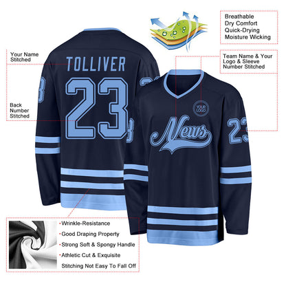 Custom Navy Light Blue Hockey Jersey