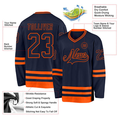 Custom Navy Orange Hockey Jersey