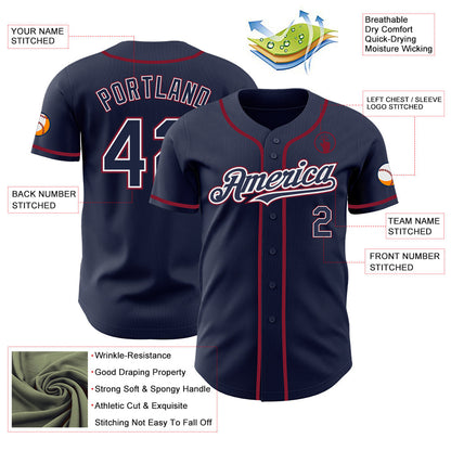 Custom Navy White-Crimson Authentic Baseball Jersey