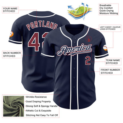 Custom Navy Burgundy-White Authentic Baseball Jersey