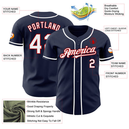 Custom Navy White-Red Authentic Baseball Jersey