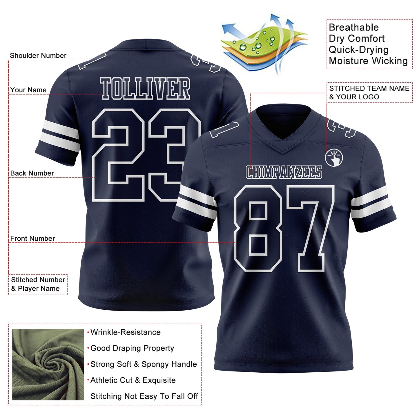 Custom Navy White Mesh Authentic Football Jersey