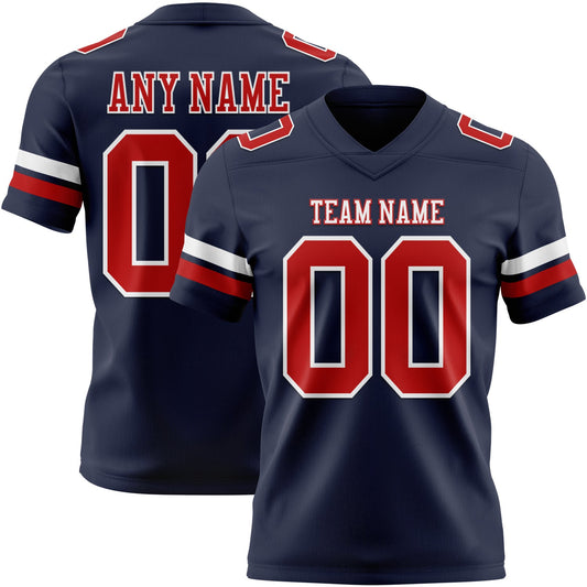 Custom Navy Red-White Mesh Authentic Football Jersey
