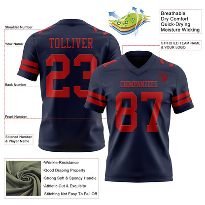 Custom Navy Red Mesh Authentic Football Jersey