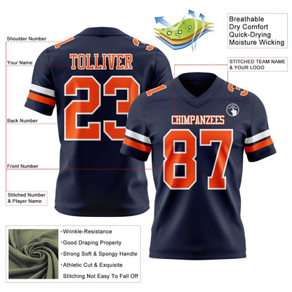 Custom Navy Orange-White Mesh Authentic Football Jersey