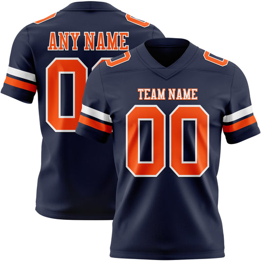 Custom Navy Orange-White Mesh Authentic Football Jersey