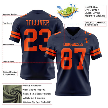 Custom Navy Orange Mesh Authentic Football Jersey
