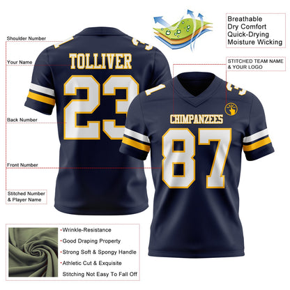 Custom Navy White-Gold Mesh Authentic Football Jersey