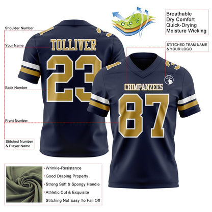 Custom Navy Old Gold-White Mesh Authentic Football Jersey