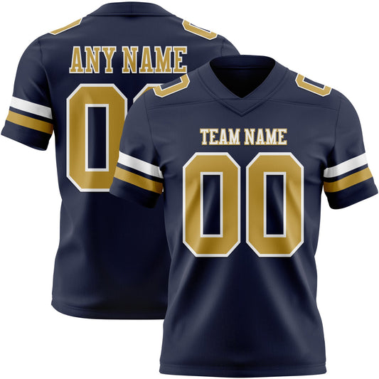 Custom Navy Old Gold-White Mesh Authentic Football Jersey