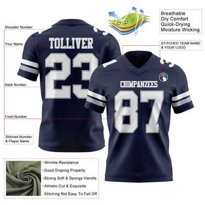 Custom Navy White-Gray Mesh Authentic Football Jersey