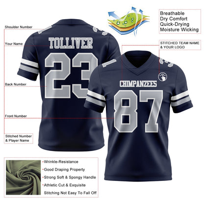 Custom Navy Gray-White Mesh Authentic Football Jersey
