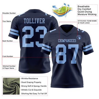 Custom Navy Light Blue Mesh Authentic Football Jersey