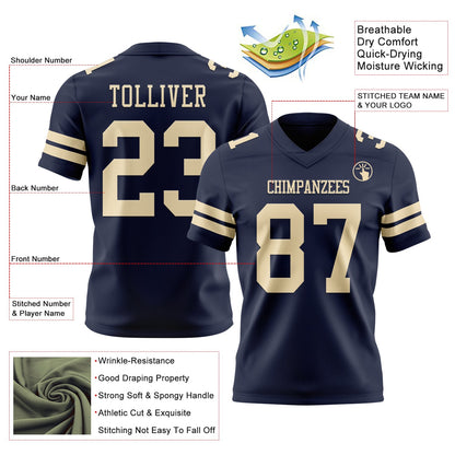 Custom Navy Cream Mesh Authentic Football Jersey