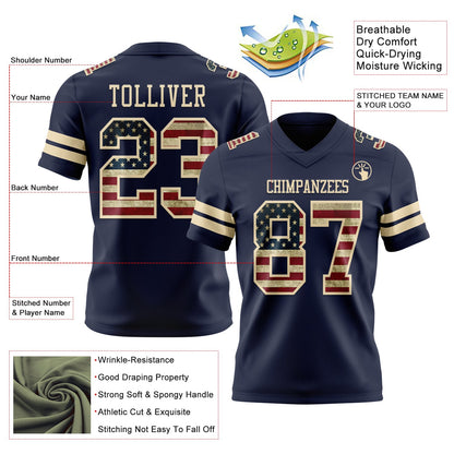 Custom Navy Vintage USA Flag-Cream Mesh Authentic Football Jersey