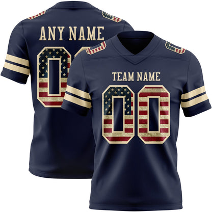 Custom Navy Vintage USA Flag-Cream Mesh Authentic Football Jersey