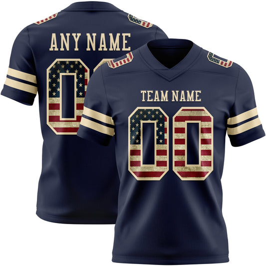 Custom Navy Vintage USA Flag-Cream Mesh Authentic Football Jersey