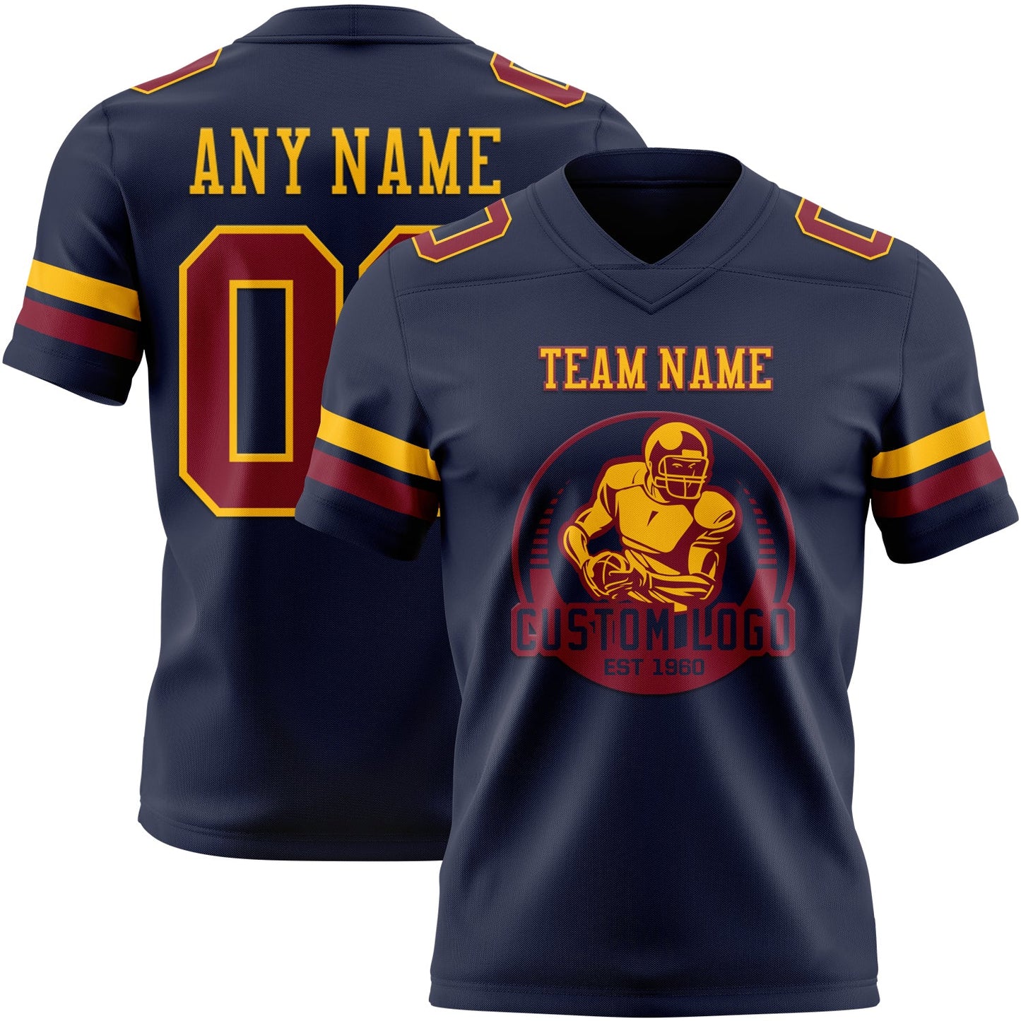 Custom Navy Crimson-Gold Mesh Authentic Football Jersey