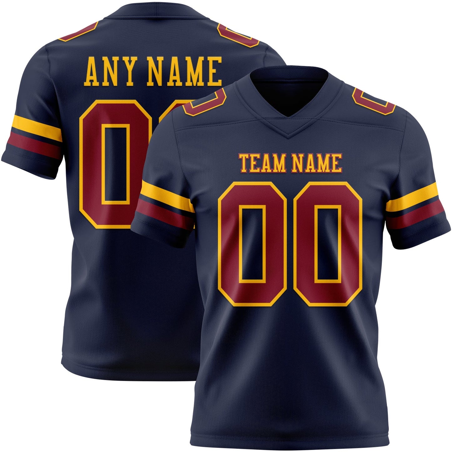 Custom Navy Crimson-Gold Mesh Authentic Football Jersey