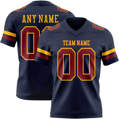 Custom Navy Crimson-Gold Mesh Authentic Football Jersey