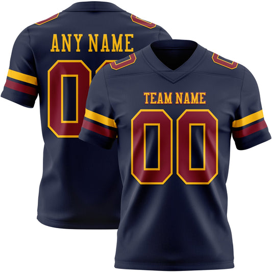 Custom Navy Crimson-Gold Mesh Authentic Football Jersey