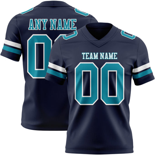 Custom Navy Teal-White Mesh Authentic Football Jersey