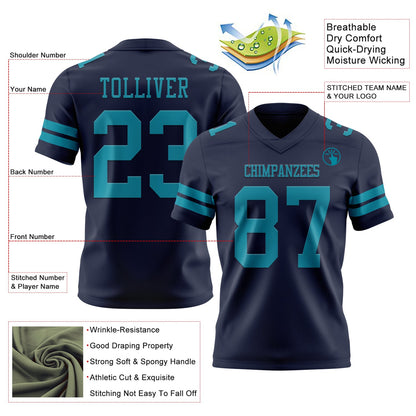 Custom Navy Teal Mesh Authentic Football Jersey