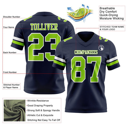 Custom Navy Neon Green-White Mesh Authentic Football Jersey