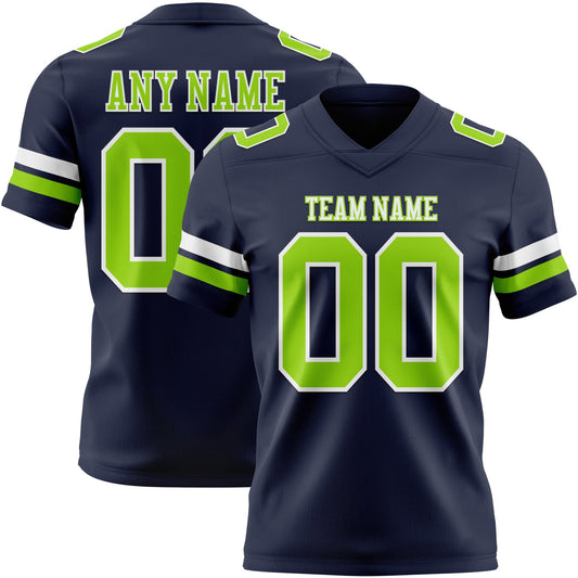 Custom Navy Neon Green-White Mesh Authentic Football Jersey