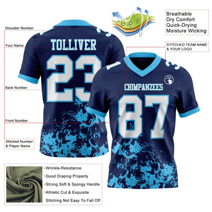Custom Navy White-Sky Blue Splash Mesh Authentic Football Jersey